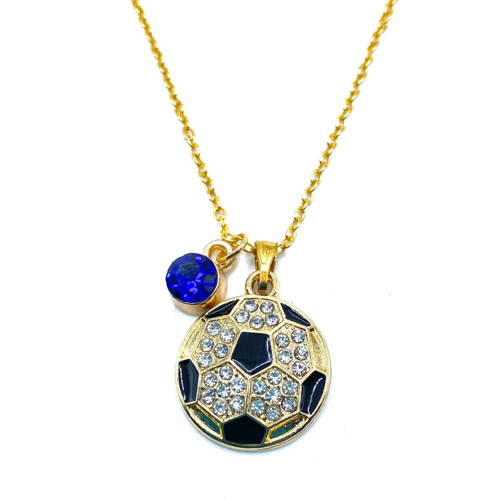 Soccer Necklace Gold Rhinestone - Picture 5 of 7